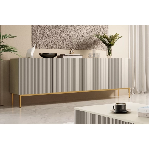 Komoda Nicole 200 cm na metalowych nogach - biały mat / złote nóżki
